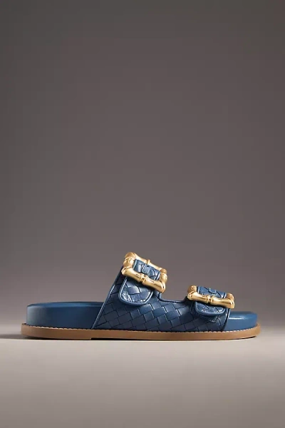 Schutz Enola Woven Slide Sandals In Blue