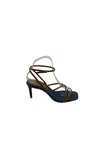 Schutz Fabric Sandal Heel 8cm Woman  With Leather Straps