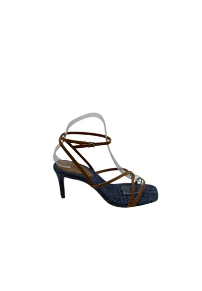 Schutz Fabric Sandal Heel 8cm Woman  With Leather Straps