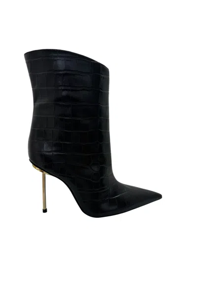 Schutz Female Coconut Calfskin Boot  Gold Heel 9 Cm In Black