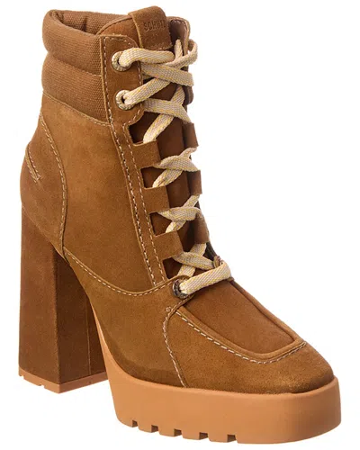 Schutz Fillipa Bear Brown Suede Lace-up Platform Ankle Booties