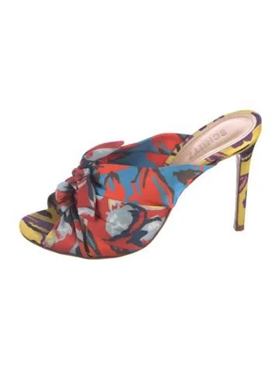 Pre-owned Schutz Floral Print Bow Accents Slides In Blue