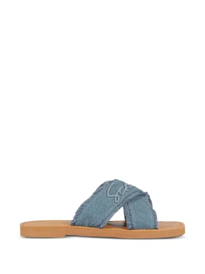 Schutz Frayed Crossover-strap Sandals In Blue