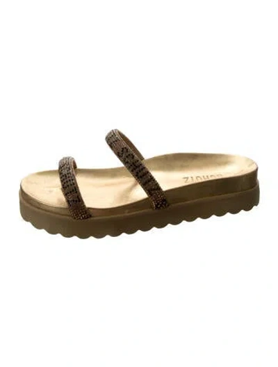 Pre-owned Schutz Glitter Animal Print Slides In Multi