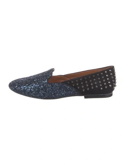 Pre-owned Schutz Glitter Printed Loafers In Blue