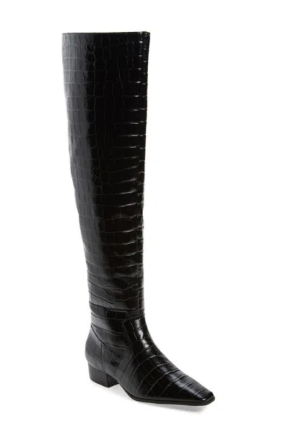 Schutz Helena Croc Embossed Over The Knee Boot In Black