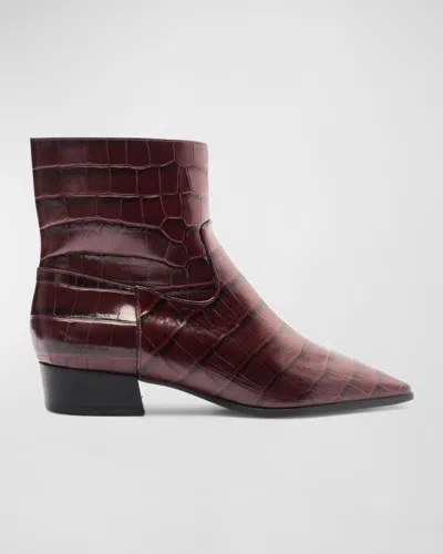 Schutz Helena Croco Zip Ankle Booties In Cherry Wine