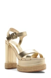Schutz Hilda Ankle Strap Platform Sandal In Gold