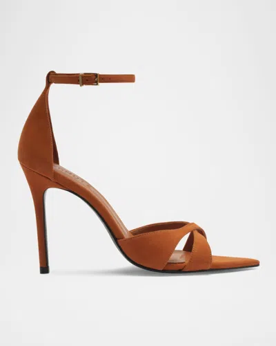 Schutz Hilda Leaf Suede Stiletto Sandals In Multi