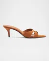 Schutz Hilda Suede Crisscross Stiletto Mules In Brown
