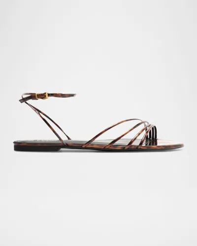 Schutz Inez Strappy Tortoise Flat Sandals In Brown