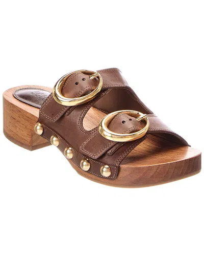 Schutz Juno Mid Block Leather Sandal In Brown