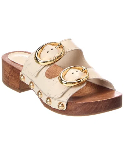 Schutz Juno Mid Block Leather Sandal In Neutral