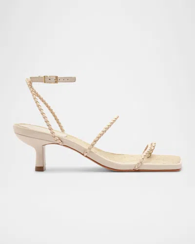 Schutz Kaya Braided Leather Mid-heel Sandals In Beige
