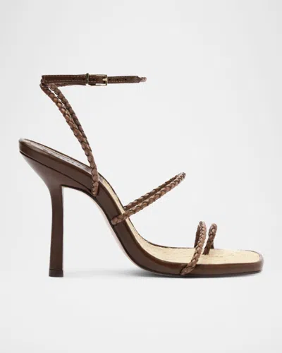 Schutz Kaya Braided Leather Stiletto Sandals In Brown