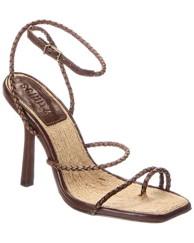 Schutz Kaya Straw High Stiletto Leather Sandal In Brown