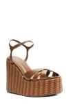 Schutz Keefa Ankle Strap Platform Wedge Sandal In Brown