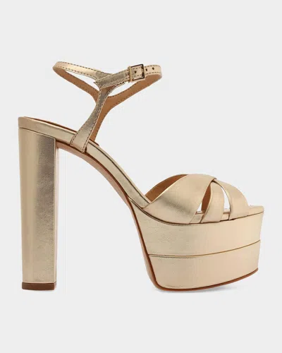 Schutz Keefa High Metallic Leather Platform Sandals In Brown