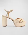 Schutz Keefa Metallic Leather Platform Sandals In Neutral
