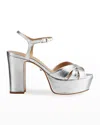 Schutz Keefa Metallic Leather Platform Sandals In Silver