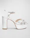 Schutz Keefa Metallic Leather Platform Sandals In White