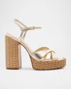 Schutz Keefa Metallic Woven-heel Platform Sandals In Golden