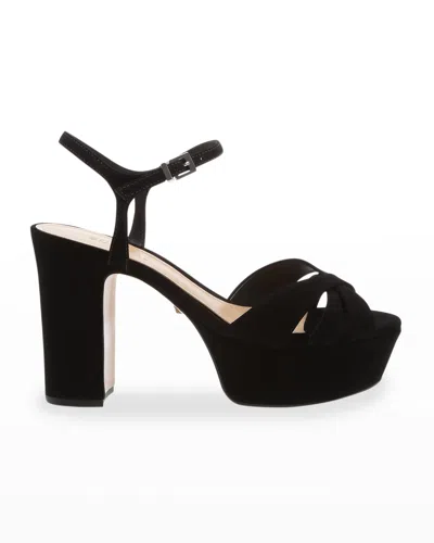 Schutz Keefa Nubuck Ankle-strap Platform Sandals In Black