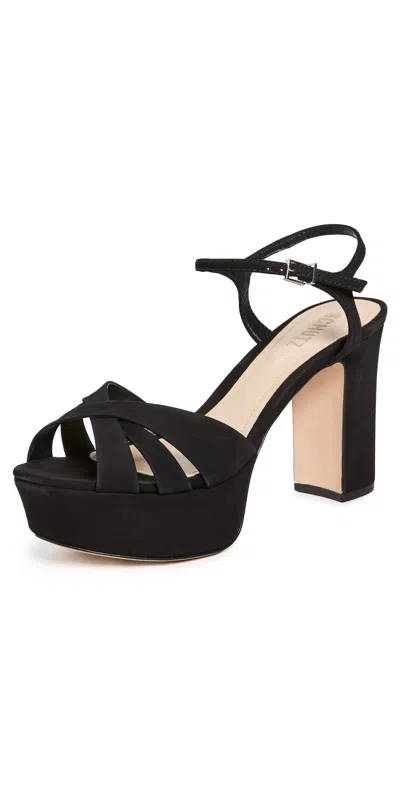 Schutz Keefa Nubuck Ankle-strap Platform Sandals In Black