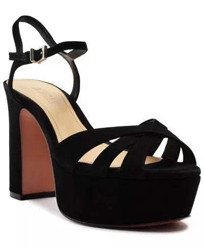 Schutz Keefa Nubuck Ankle-strap Platform Sandals In Black