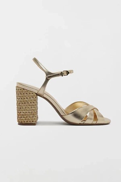 Schutz Keefa Raffia High Block Heeled Sandals In Platinum, Women's At Urban Outfitters In Silver