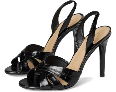 Schutz Keefa Sandals Womens 8 Black Croco Leather Slingback Stiletto Heel Zogg48
