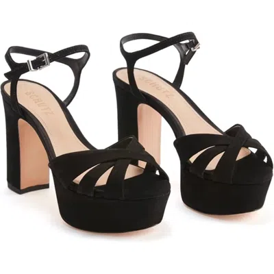 Schutz Keefa Strappy Womensblack Suede High-heel Platform Sandals Zogg3437 In Black