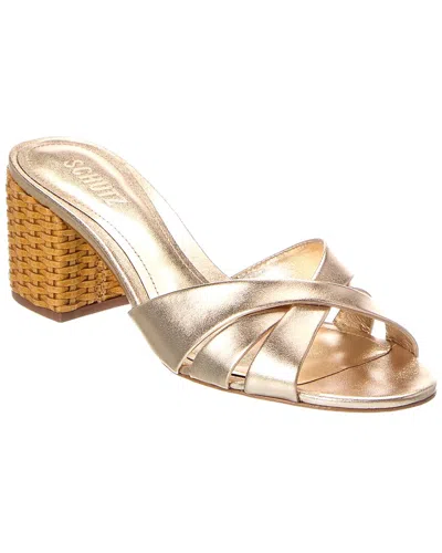 Schutz Keefa Straw Leather Sandal In Gold