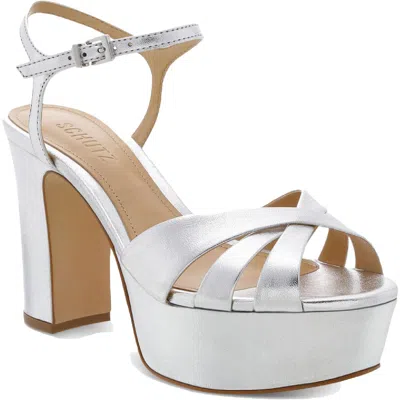 Schutz Keefa Metallic Leather Platform Sandals In White
