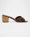 Schutz Keefa Woven-heel Slide Sandals In Brown