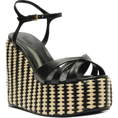 Schutz Keefa Woven Wedge Platform Sandal In Black