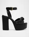 Schutz Khari Knotted Leather Ankle-strap Platform Sandals In Black