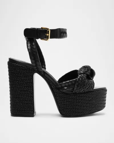 SCHUTZ KHARI KNOTTED LEATHER ANKLE-STRAP PLATFORM SANDALS