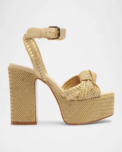 Schutz Khari Knotted Leather Ankle-strap Platform Sandals In Natural Nibs