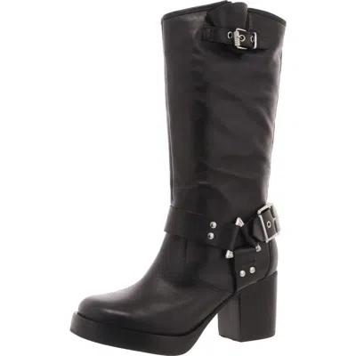 Schutz Kiara Block Womens Harness Leather Mid-calf Boots