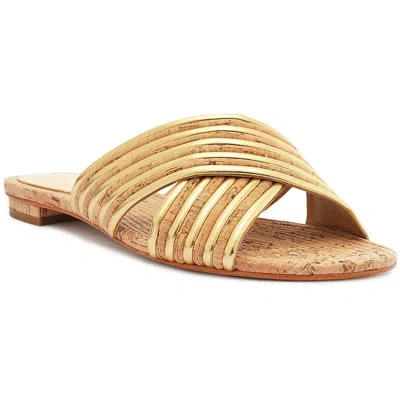 Schutz Latifa Flat Womens Criss-cross Leather Slide Sandals In Gold