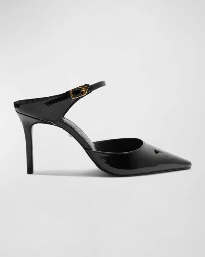 Schutz Laura Patent Buckle Mule Pumps In Black