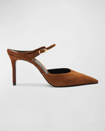 Schutz Laura Suede Buckle Mule Pumps In Dark Caramel