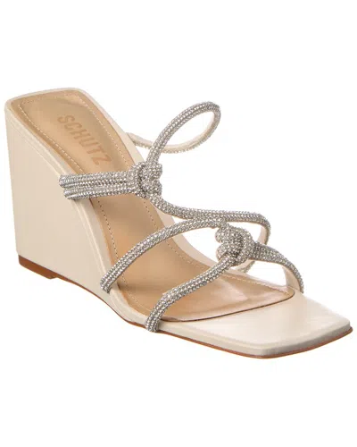 Schutz Lauryn Wedge Leather Wedge Sandal In White