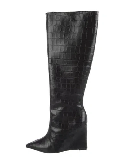 Pre-owned Schutz Leather Animal Print Boots In Black