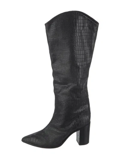 Pre-owned Schutz Leather Animal Print Boots In Black