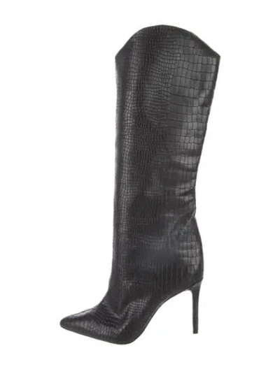 Pre-owned Schutz Leather Animal Print Boots In Black