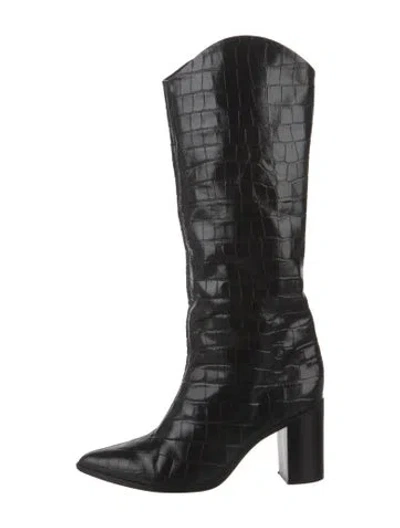 Pre-owned Schutz Leather Animal Print Boots In Black
