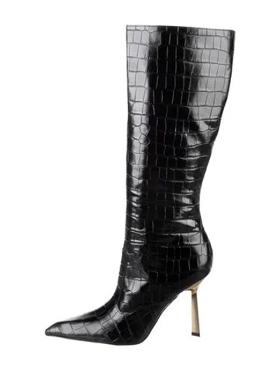 Pre-owned Schutz Leather Animal Print Boots In Black