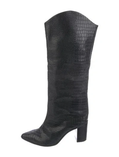 Pre-owned Schutz Leather Animal Print Boots In Black